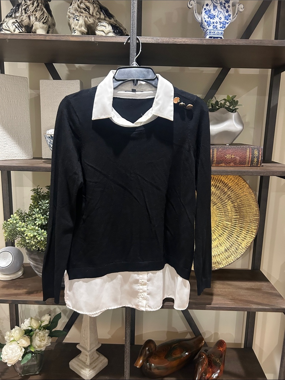 Adrianna Papell medium Layered Look Knit Top with White Shirt Detail